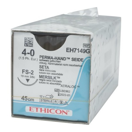 Sutura non Assorbibile Ethicon Perma-Hand EH7149G con ago 3/8 da 19mm USP 4/0 nero - 1 pz.