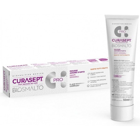 Curasept Biosmalto Sensitive Teeth Mousse az. šok 50 ml všetko ovocie