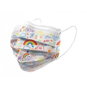 Gisafe 98% 3-ply filtering surgical mask type iir with elastic bands - pediatric - cartoon - flowpack - pack 10 pcs.