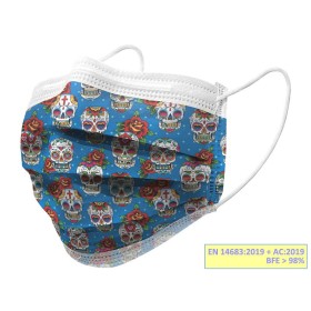 Gisafe 98% 3-ply filtering surgical mask type iir with elastic bands - adults - skulls - flowpack - pack. 10 pcs.