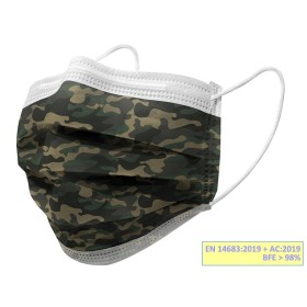 Gisafe 98% 3-ply filtering surgical mask type iir with elastic bands - adult - military - flowpack - pack. 10 pcs.