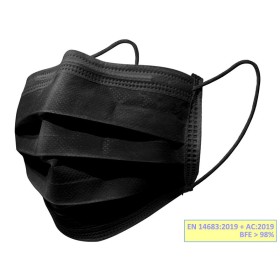 Gisafe filterend chirurgisch masker 98% 3-laags type IIR met elastische banden - volwassenen - zwart - doos - pak 50 stuks.