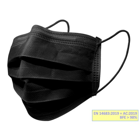 Gisafe 98% 3-ply type iir filtering surgical mask with elastic bands - adults - black - box - pack. 50 pcs.