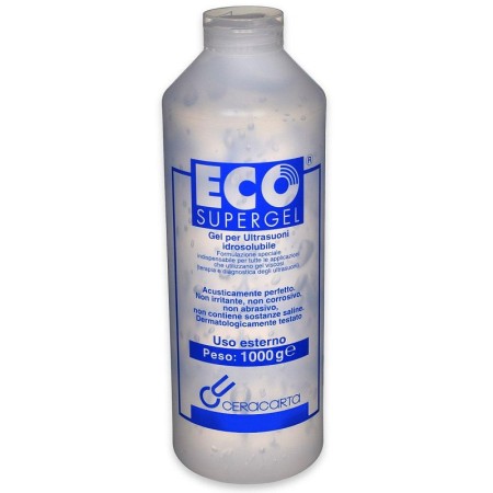 Transparent gel för ultraljud och pulserande ljus. Eco Supergel Clear i 1 liters flaska.