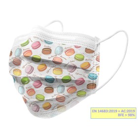 Gisafe filterend chirurgisch masker 98% 3-laags type IIR met elastische banden - volwassenen - macarones - flowpack - pack 10 st