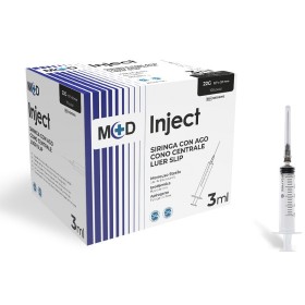Inject syringe with needle fitted and central luer slip cone