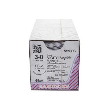 Ethicon Vicryl Rapid V2930G Resorbeerbare hechtdraad in 42 dagen - 3/0 naald 19 mm