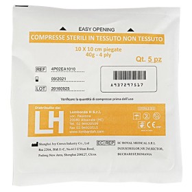 Compresse in TNT sterili 10 x 20 cm, busta con 5 compresse piegate in 4