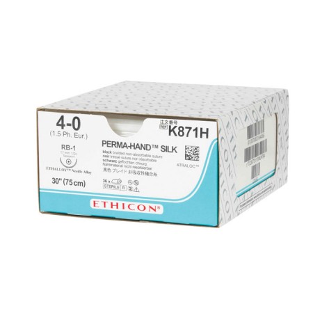 Sutura seta ethicon perma-hand - 4/0 ago 17 mm rb-1 - intrecciata - conf. 36 pz.