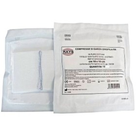 Steriel katoenen gevouwen gaaskompres 10 x 10 cm 16 lagen - 10 st. Steriel katoenen gevouwen gaaskompres 10 x 10 cm 16 lagen - 10 st.